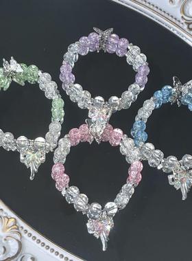 蓝色水晶蝴蝶手镯女夏季新款甜美小众气质蝴蝶吊坠送闺蜜手链摆摊