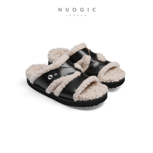 NUOGIC金属扣厚底毛毛鞋一脚蹬