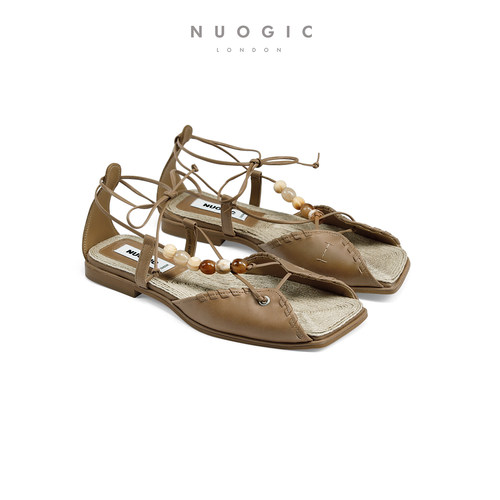 NUOGIC南法风系带串珠绑带凉鞋