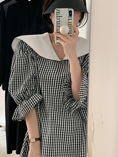 韩代chic2022夏季连衣裙俏皮可爱胖mm韩式穿搭海军领撞色流行短款