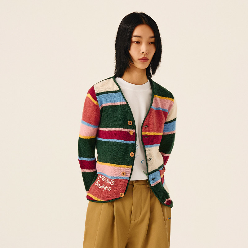 Melting Sadness【春季新品】25年彩色条纹v领毛线开衫女款显瘦