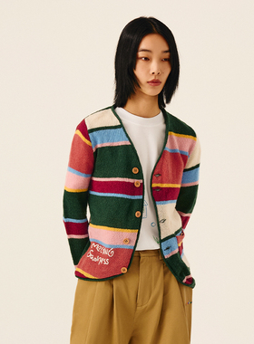 Melting Sadness【春季新品】25年彩色条纹v领毛线开衫女款显瘦