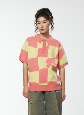 MeltingSadness 春夏异形格子针织短袖Polo