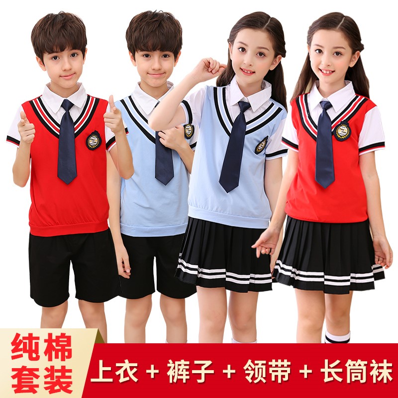幼儿园园服夏装短袖纯棉套装小学生校服班服英伦风儿童毕业照服装
