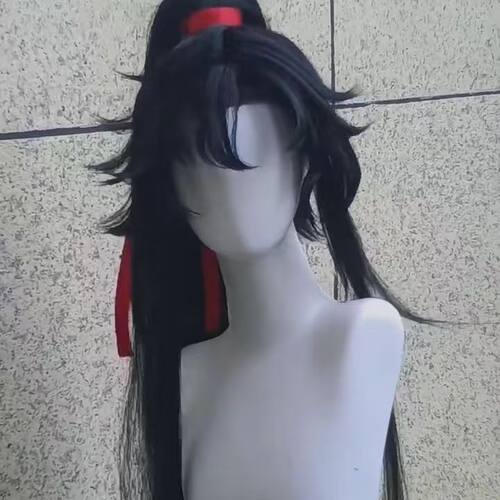 魏无羡魔道祖师cos古风假发虎口定制高马尾红丝带少年仿真头皮