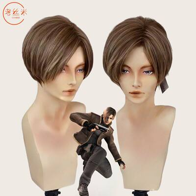 生化危机里昂cos假发 斯科特 肯尼迪青棕挑染斜分短发cosplay假毛
