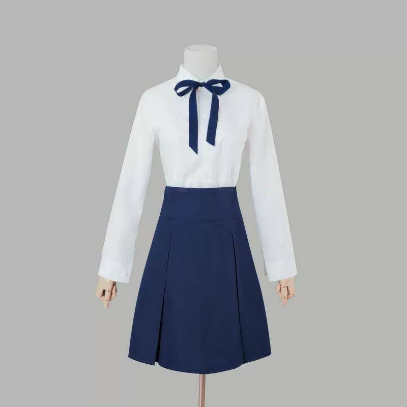 豪漫Fatestaynight吾王日常服白色上衣蓝色裙Sabercos服有口袋 - 实物图