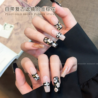 蜜糖小姐老钱风复古金棕花贴纸