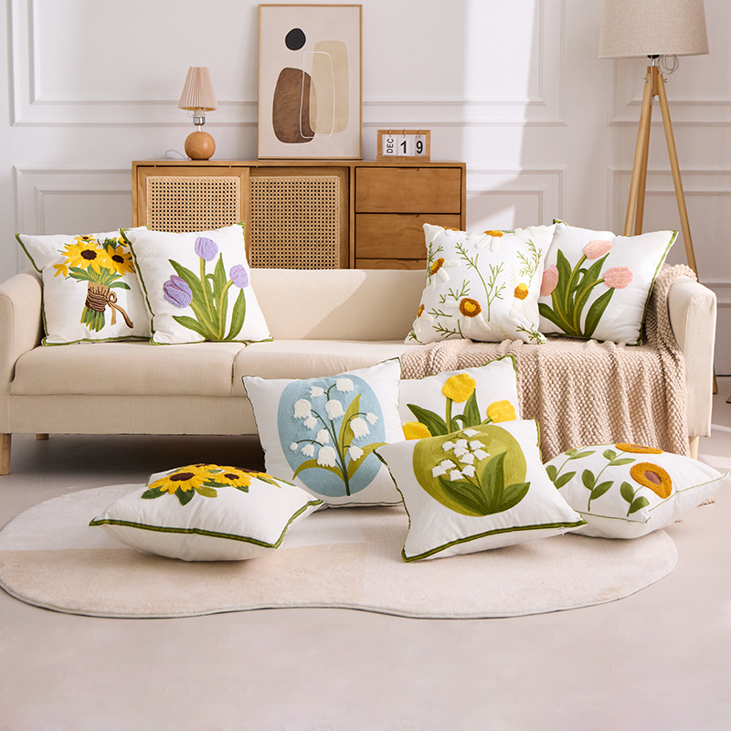 田园花朵毛巾刺绣抱枕套