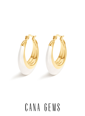 CANA GEMS白色珐琅耳圈 简约通勤轻奢高级感气质百搭耳圈 PD0458