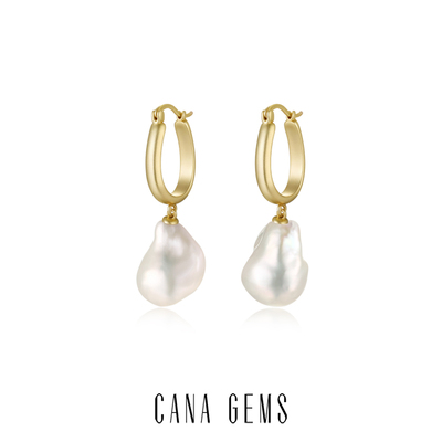 CANA GEMS PD0614 巴洛克珍珠耳圈  复古感淡水珍珠S925银针耳饰