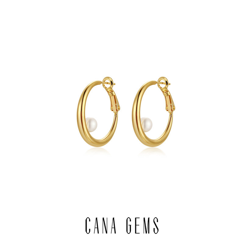 CANA GEMS PD0661 珍珠金属耳圈 复古文艺珍珠耳圈  简约百搭耳饰