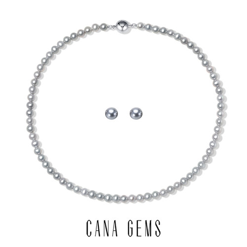 CANA GEMS圆球磁吸扣灰珍珠项链女轻奢气质颈链复古小众  PD0572