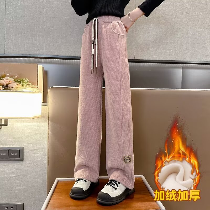 女童裤子加绒秋冬款2024新款儿童加厚一体绒休闲长裤女孩阔腿裤潮