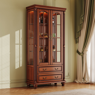 国补世府美式复古实木酒柜玻璃门双门酒橱欧式靠墙储物高酒柜