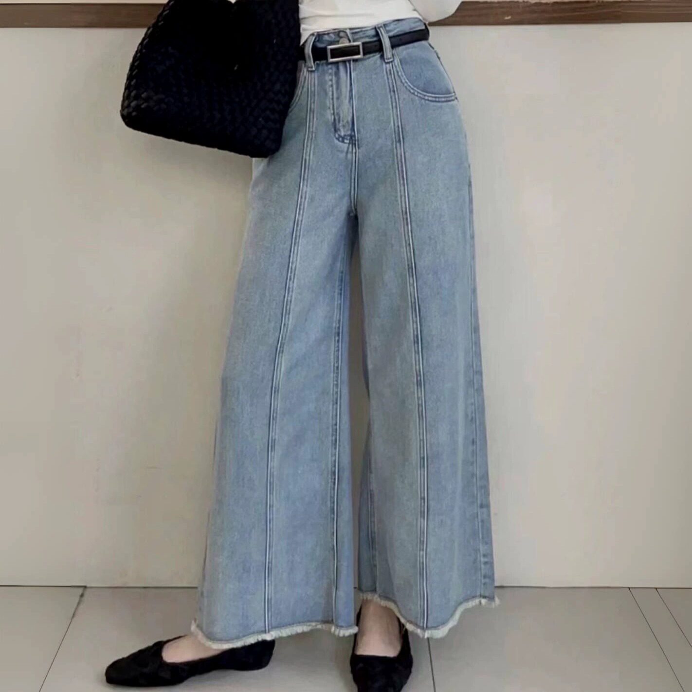 牛仔裤薄料春夏无弹九分阔腿95cm