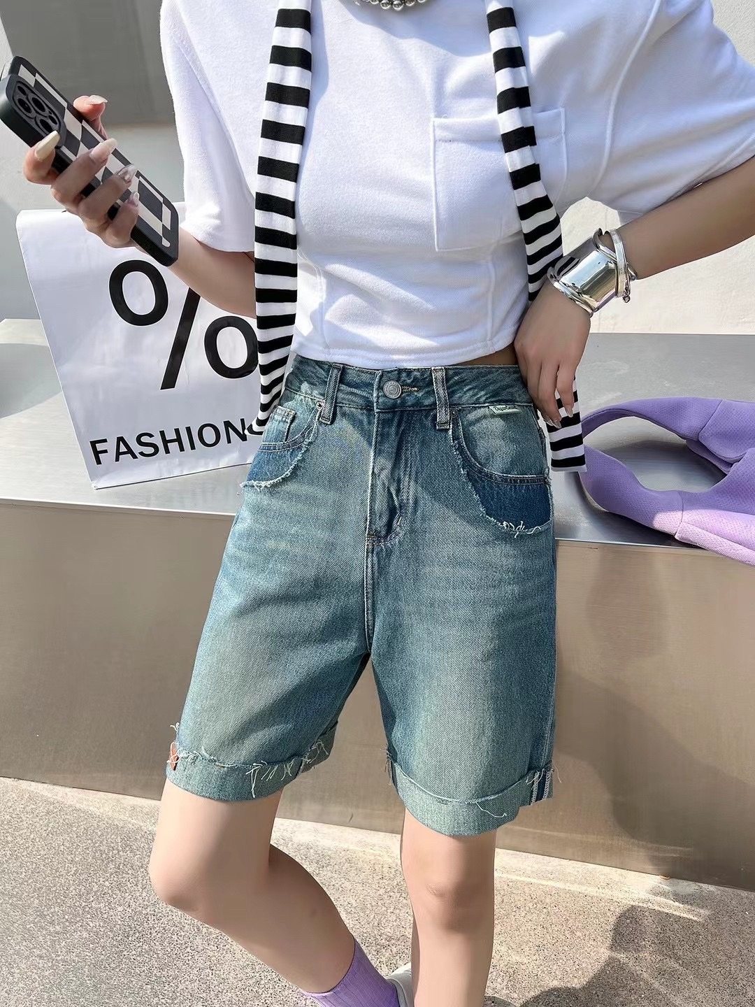 复古四分裤翻边新潮清凉现货百搭