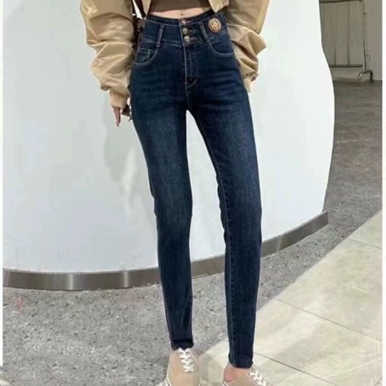 高腰牛仔裤春秋小脚93cm百搭修身