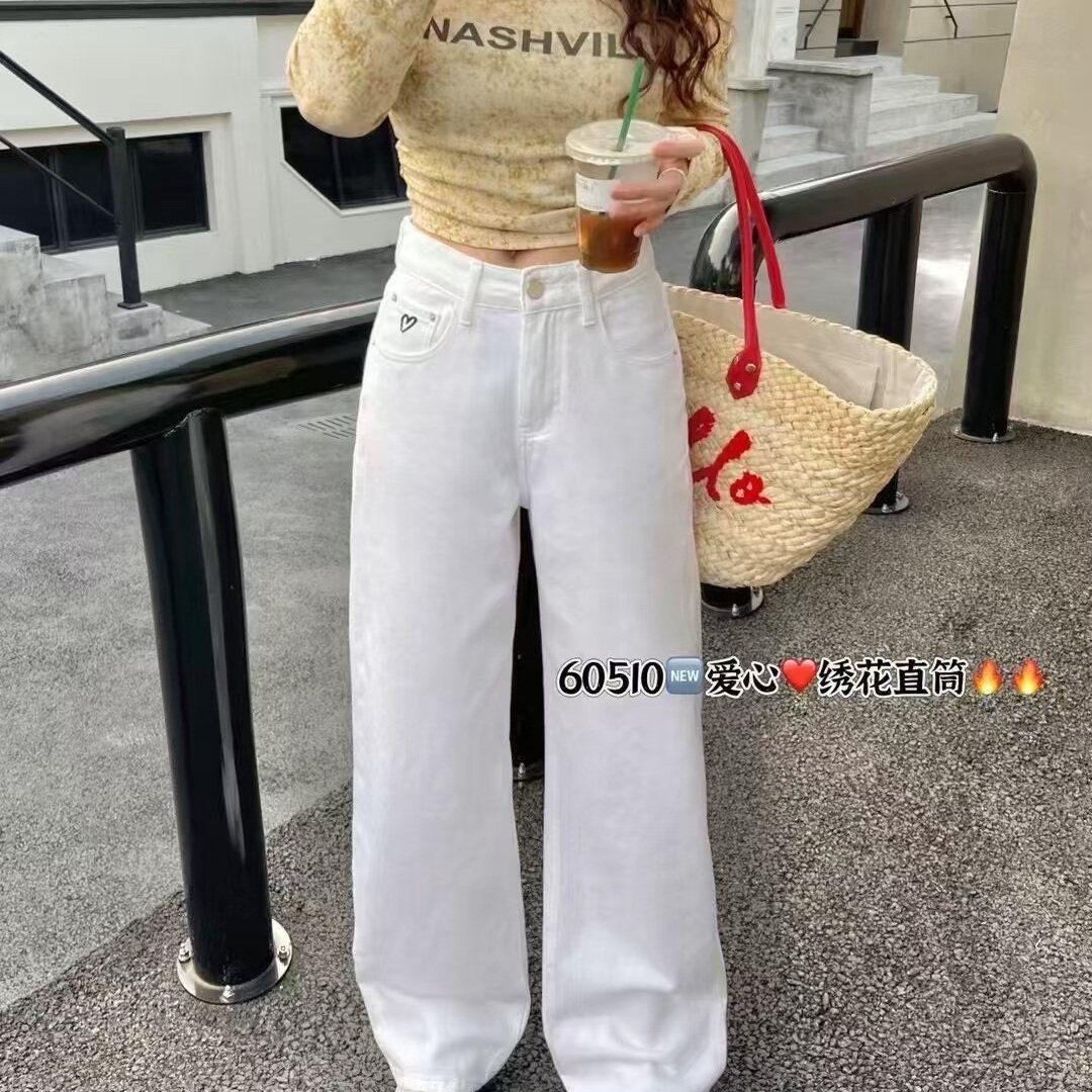 2026春夏款新款香港花牌BASHA芭莎经典无弹窄版阔腿直筒牛仔裤女