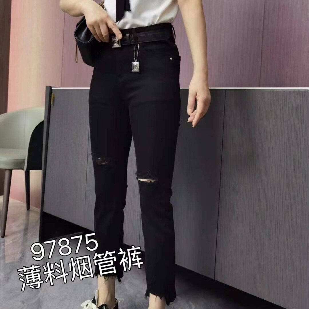 春夏薄料85cm破洞烟管显瘦牛仔裤