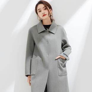 赫本风娃娃领双面呢羊绒大衣女中长款 羊毛呢外套女 2023年秋冬新款