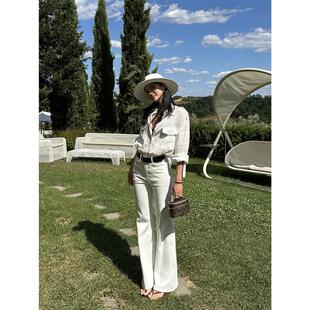 微喇牛仔裤女长腿翘楚白色微喇牛仔裤喇叭修身显瘦女老钱休闲长裤