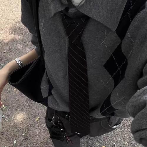 韩国 老钱风冬季静奢风菱格针织polo 阿尔盖提花针织衫miu系长袖