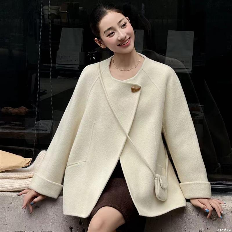 2025秋冬时髦博主风斗篷中长款宽松加厚保暖双面羊毛大衣外套女