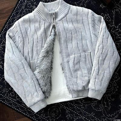 老钱风荆刺绞花加绒毛衣开衫男款冬季高级感针织衫加厚座山雕外套