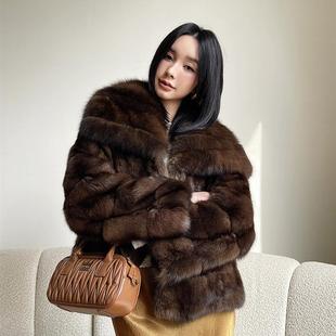 天使之翼仿俄罗斯紫貂满天星裘皮大衣短款大翻领新款冬皮草外套女