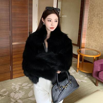 2025海宁仿狐狸毛人造毛皮草冬季外套年轻款保暖加厚短款毛毛大衣