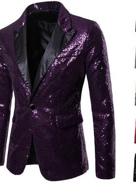 跨境欧美演出礼服金亮片西装韩国西服夜店男士主持司仪影楼外套男