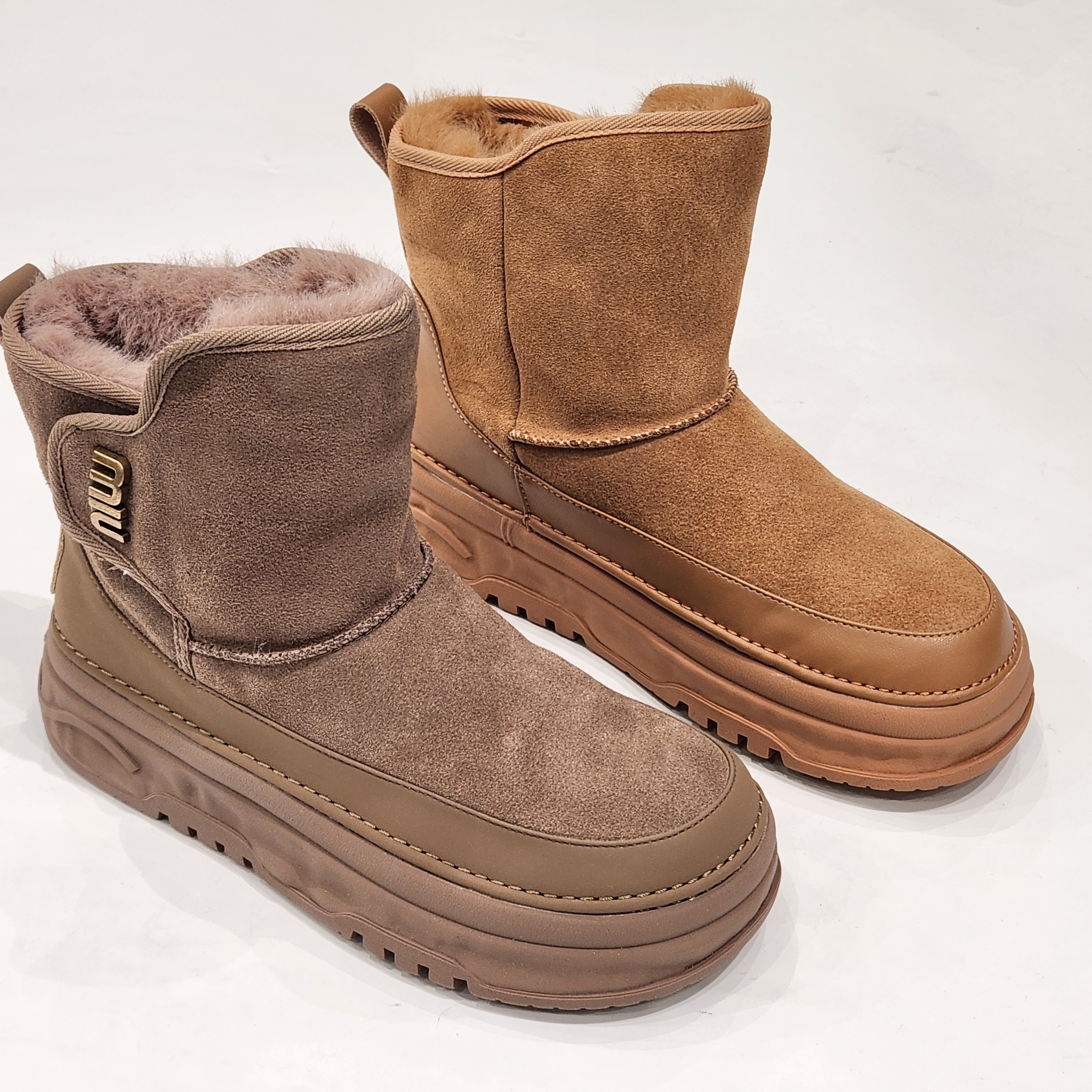 36085磨砂牛皮特价清版厚底雪地靴女款冬季加绒保暖棉鞋