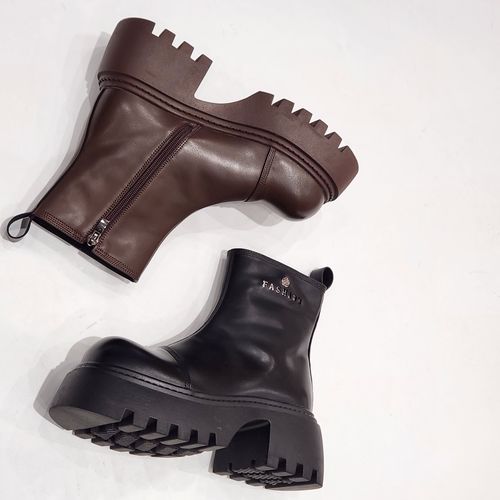 840021清版特价厚底马丁靴女真皮粗跟瘦瘦靴冬季花朵高跟短靴子