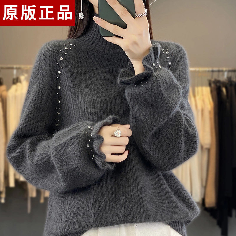 订珠公主袖毛衣女2026新款冬季羊毛衫半高领加厚保暖舒适套头上衣