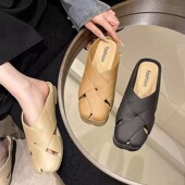 百搭平底包头凉拖 复古时尚 休闲舒适防滑软底懒人一脚蹬半拖鞋 夏季