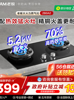 老板燃气灶2B0A2家用猛火灶大火力双灶嵌入一级能效节能官方正品