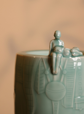 龙泉芳野窑火青瓷都市恋人花器陶瓷摆件玄关电视柜家居酒柜摆件新