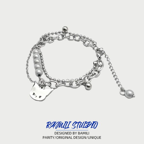 库洛米双层叠戴钛钢手链男女