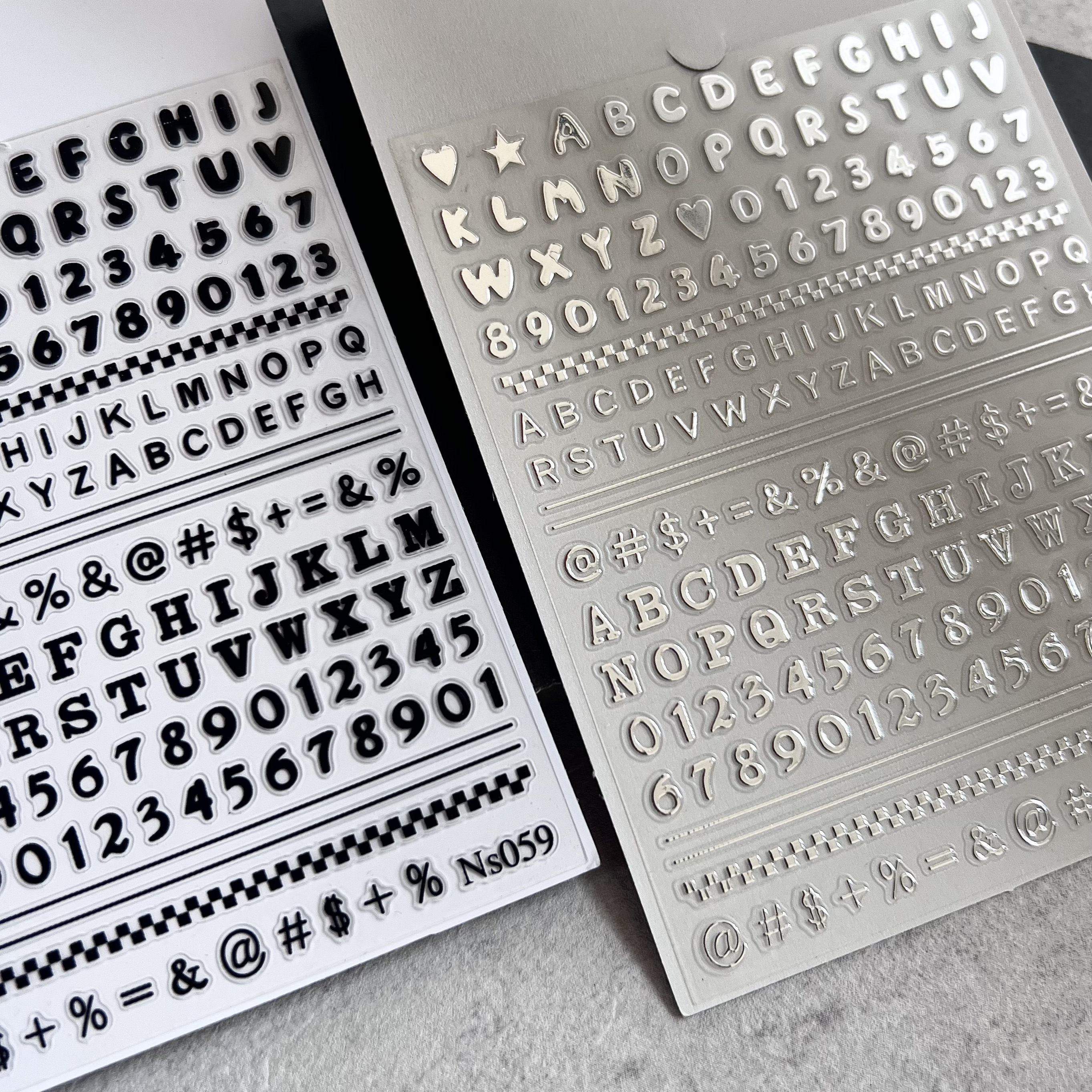 极简银色英文数字符号美甲贴纸