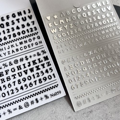 极简银色英文数字符号美甲贴纸