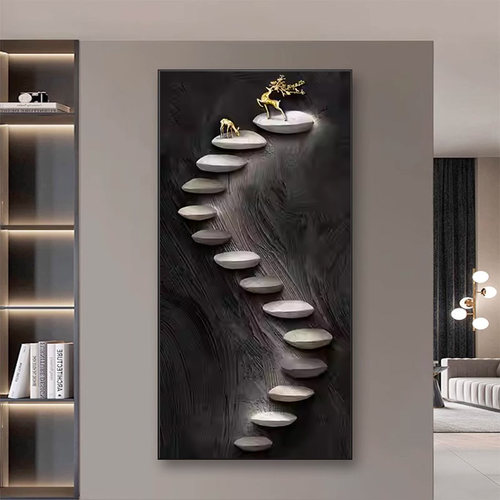 简约现代步步高升玄关装饰画