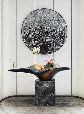 现代别墅入口流水摆件客厅大型落地循环水楼梯口喷泉景观玄关装饰