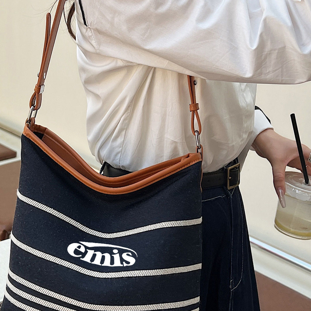emis蓝白条纹水桶包上班通勤