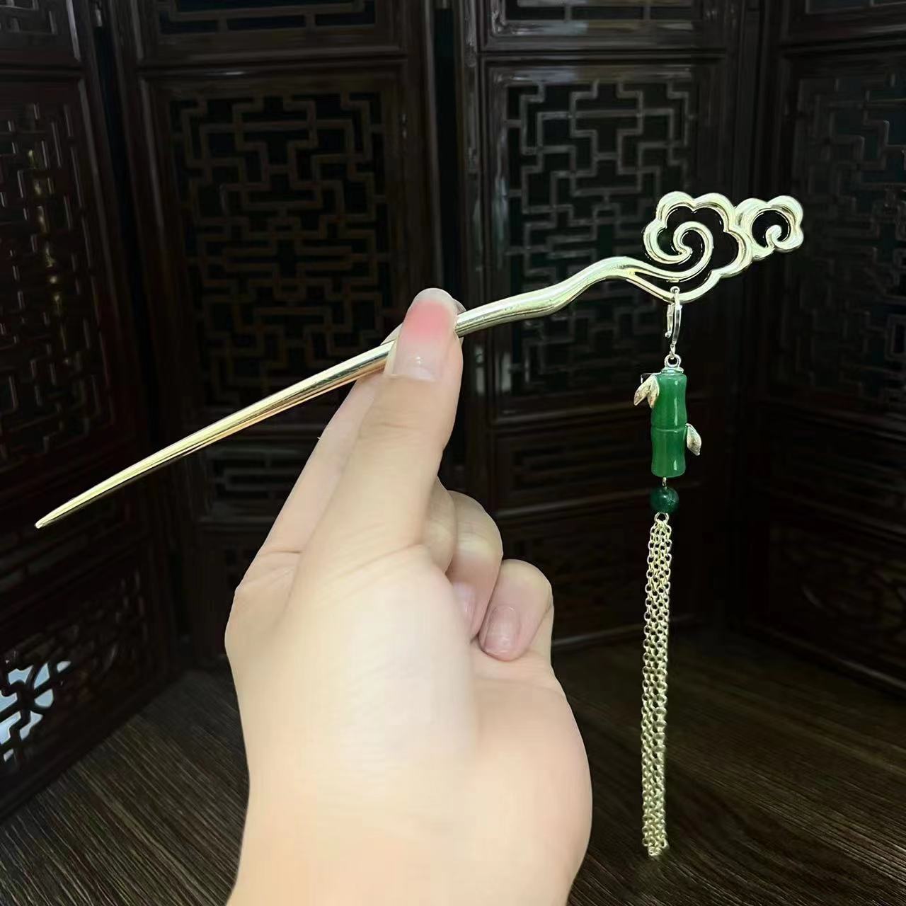 新中式流苏竹节发簪感后脑勺盘发簪子女古风钗子旗袍汉服头饰