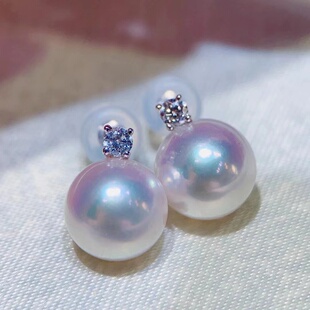 【限量特价】日本akoya珍珠耳钉王妃18K黄金耳环正圆极光媲美天女