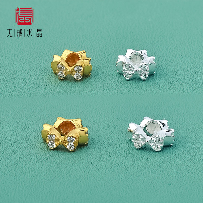 『无戒』925纯银微镶钻蝴蝶结隔片 隔珠银饰手工DIY饰品首饰配件