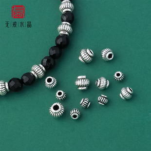 『无戒』S925纯银复古做旧灯笼珠隔珠diy串珠编绳水晶手链配件