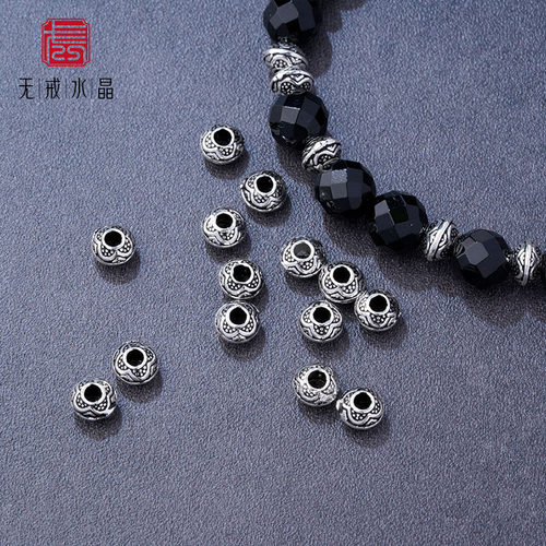 『无戒』S925纯银做旧复古中式6mm隔珠飞碟珠扁珠diy银饰配件材料
