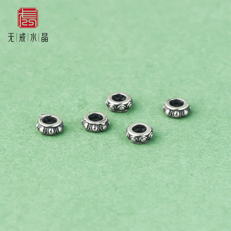 『无戒』4mm迷你莲花座隔珠s925纯银复古diy文玩手串项链银饰配件